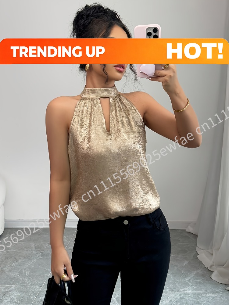 Halter Neck Top - Top Elegante da Donna Primaverile/Estivo, Dorato