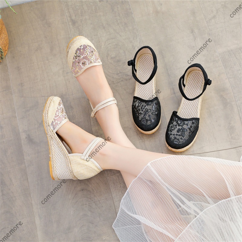 Espadrille Sandal Women - Sandali con zeppa in pizzo e